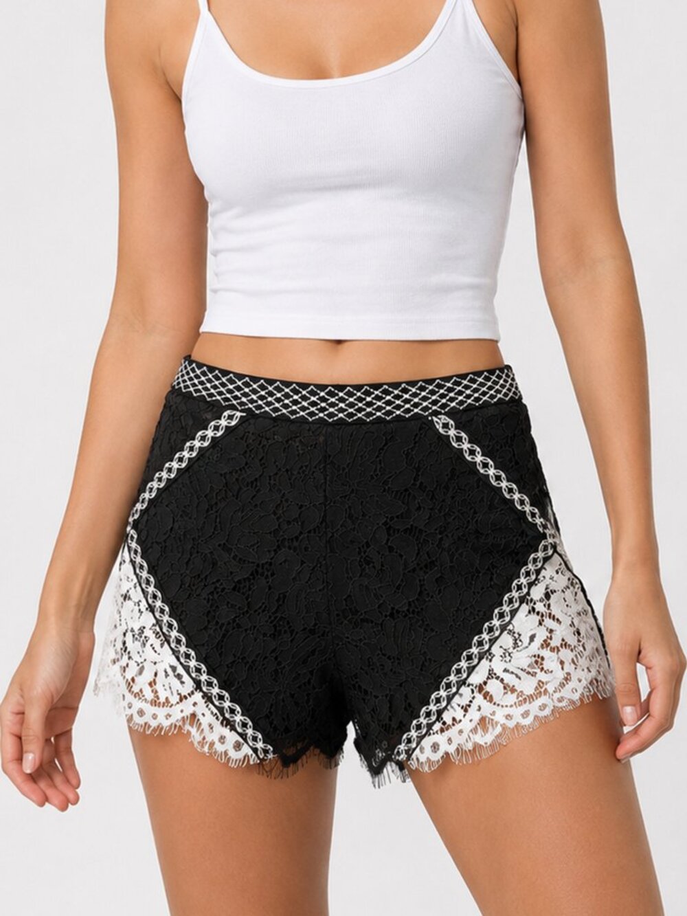 DO + BE Lace Shorts Women S Black White Boho Festival High Waist Lined